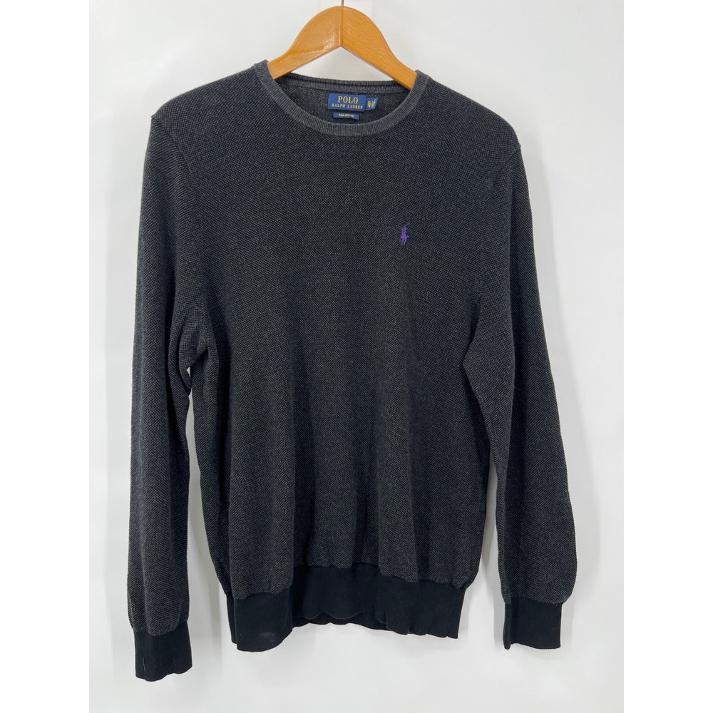 Polo Ralph Lauren Mens XL Pima Cotton Crewneck Sweater Charcoal Grey Purple Pony